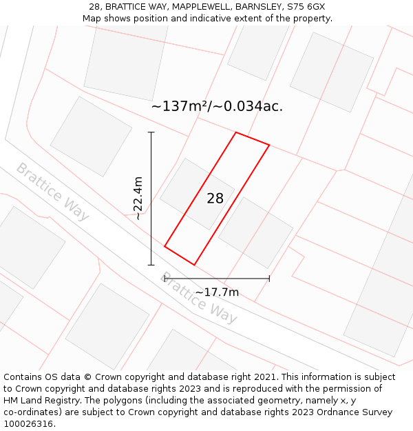 28, BRATTICE WAY, MAPPLEWELL, BARNSLEY, S75 6GX: Plot and title map