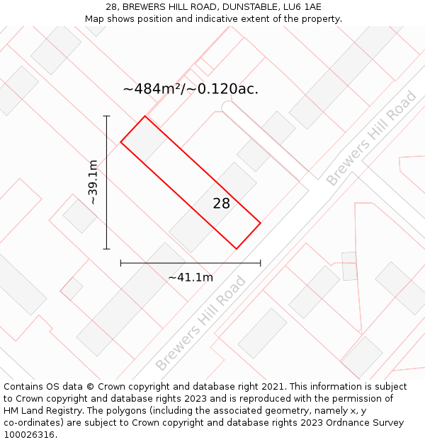 28, BREWERS HILL ROAD, DUNSTABLE, LU6 1AE: Plot and title map