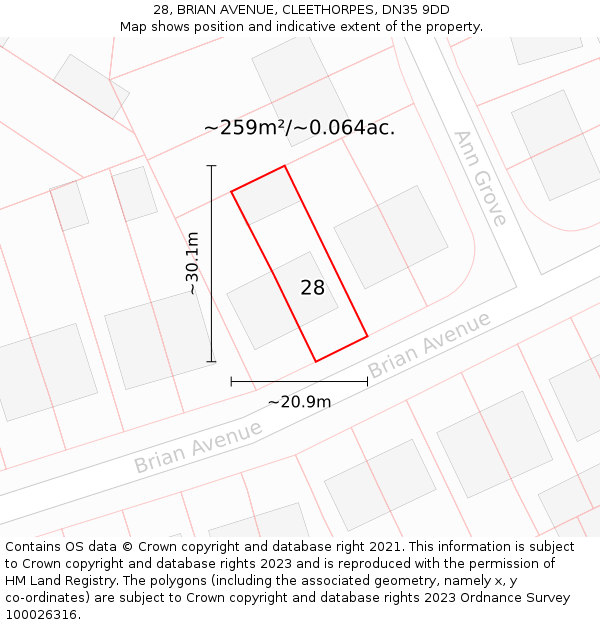 28, BRIAN AVENUE, CLEETHORPES, DN35 9DD: Plot and title map