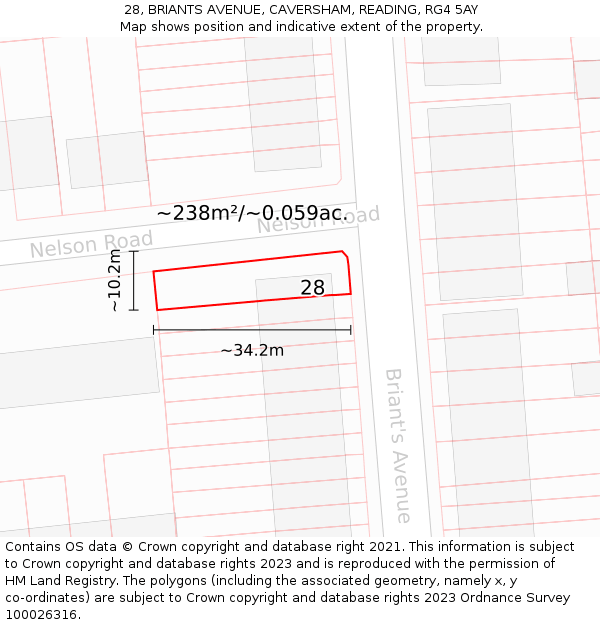 28, BRIANTS AVENUE, CAVERSHAM, READING, RG4 5AY: Plot and title map