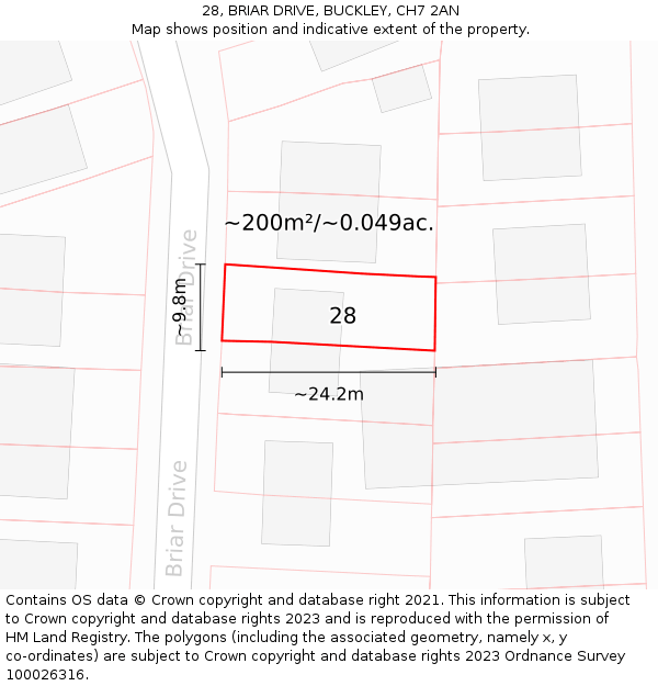 28, BRIAR DRIVE, BUCKLEY, CH7 2AN: Plot and title map