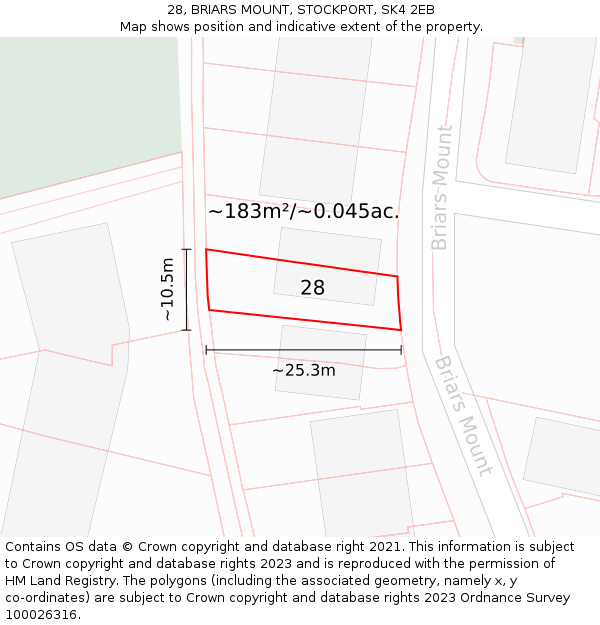 28, BRIARS MOUNT, STOCKPORT, SK4 2EB: Plot and title map