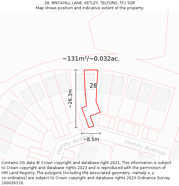 28, BRICKHILL LANE, KETLEY, TELFORD, TF1 5GP: Plot and title map