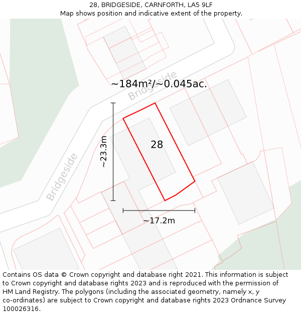 28, BRIDGESIDE, CARNFORTH, LA5 9LF: Plot and title map