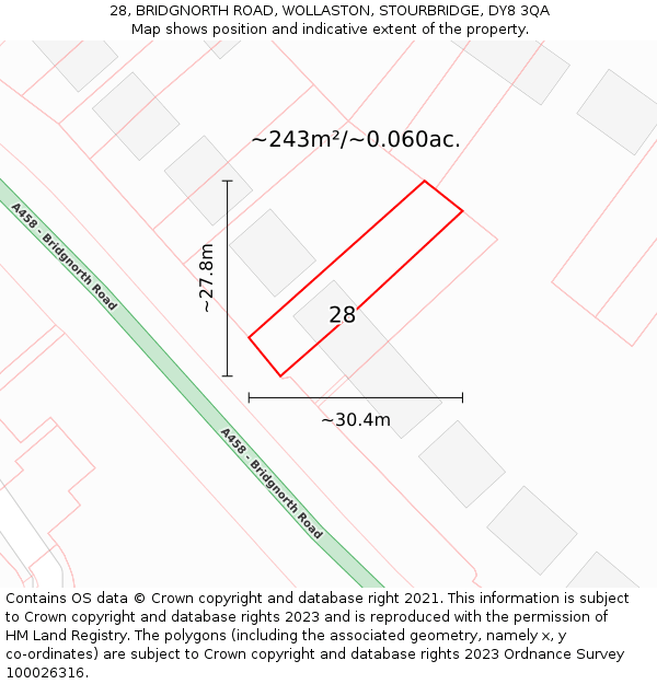 28, BRIDGNORTH ROAD, WOLLASTON, STOURBRIDGE, DY8 3QA: Plot and title map