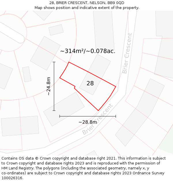 28, BRIER CRESCENT, NELSON, BB9 0QD: Plot and title map