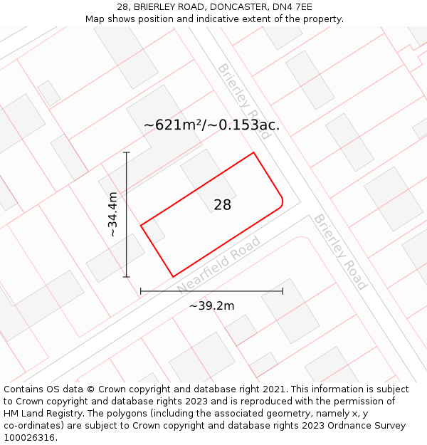 28, BRIERLEY ROAD, DONCASTER, DN4 7EE: Plot and title map