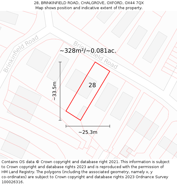 28, BRINKINFIELD ROAD, CHALGROVE, OXFORD, OX44 7QX: Plot and title map