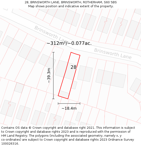 28, BRINSWORTH LANE, BRINSWORTH, ROTHERHAM, S60 5BS: Plot and title map