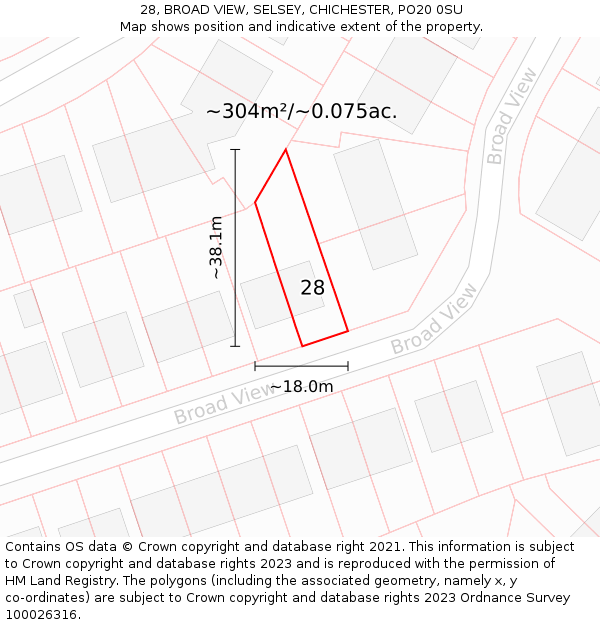 28, BROAD VIEW, SELSEY, CHICHESTER, PO20 0SU: Plot and title map