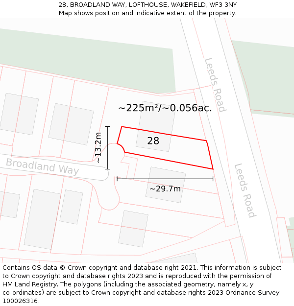 28, BROADLAND WAY, LOFTHOUSE, WAKEFIELD, WF3 3NY: Plot and title map