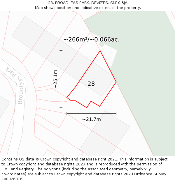 28, BROADLEAS PARK, DEVIZES, SN10 5JA: Plot and title map