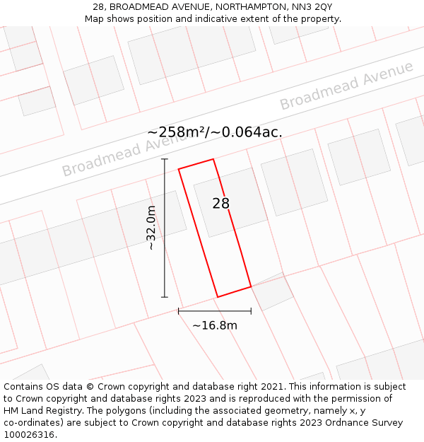 28, BROADMEAD AVENUE, NORTHAMPTON, NN3 2QY: Plot and title map
