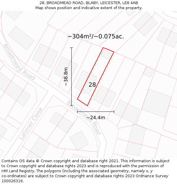 28, BROADMEAD ROAD, BLABY, LEICESTER, LE8 4AB: Plot and title map