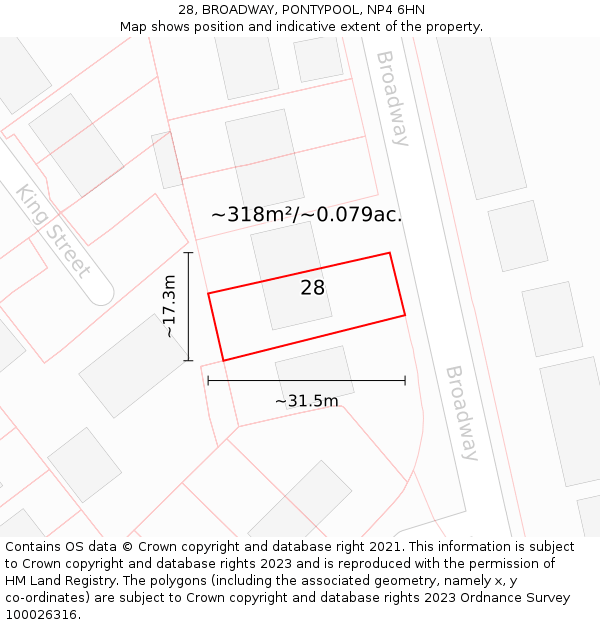 28, BROADWAY, PONTYPOOL, NP4 6HN: Plot and title map