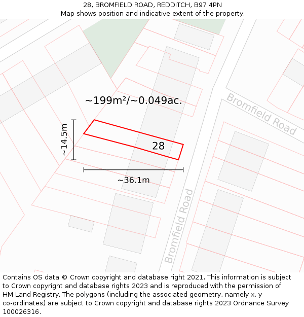 28, BROMFIELD ROAD, REDDITCH, B97 4PN: Plot and title map