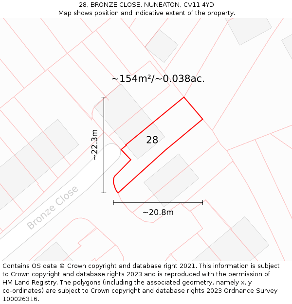 28, BRONZE CLOSE, NUNEATON, CV11 4YD: Plot and title map