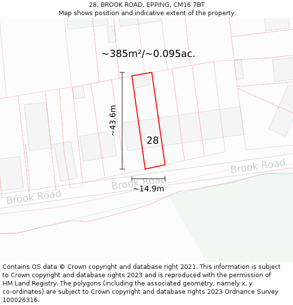 28, BROOK ROAD, EPPING, CM16 7BT: Plot and title map