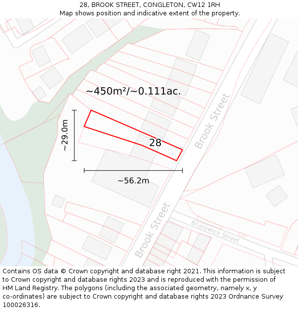 28, BROOK STREET, CONGLETON, CW12 1RH: Plot and title map