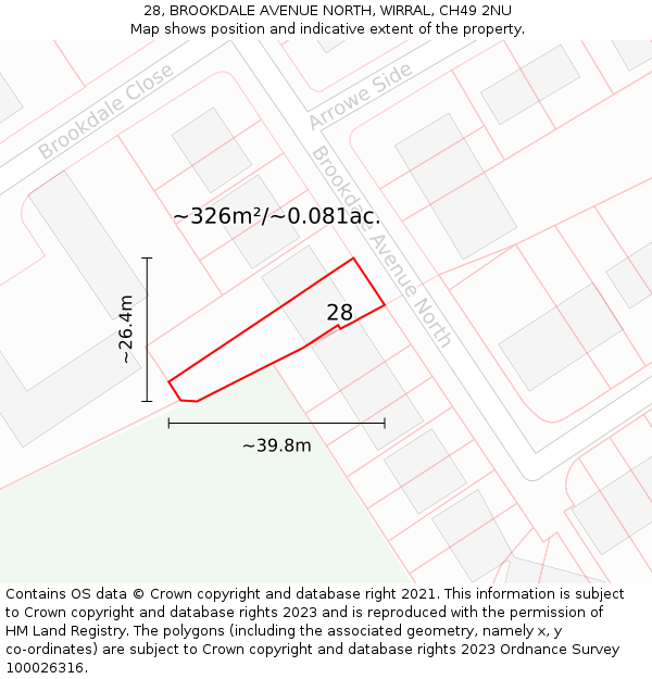 28, BROOKDALE AVENUE NORTH, WIRRAL, CH49 2NU: Plot and title map