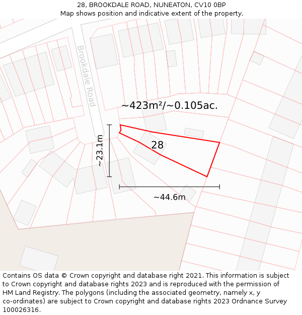 28, BROOKDALE ROAD, NUNEATON, CV10 0BP: Plot and title map