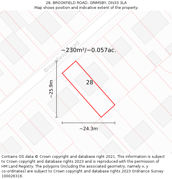 28, BROOKFIELD ROAD, GRIMSBY, DN33 3LA: Plot and title map