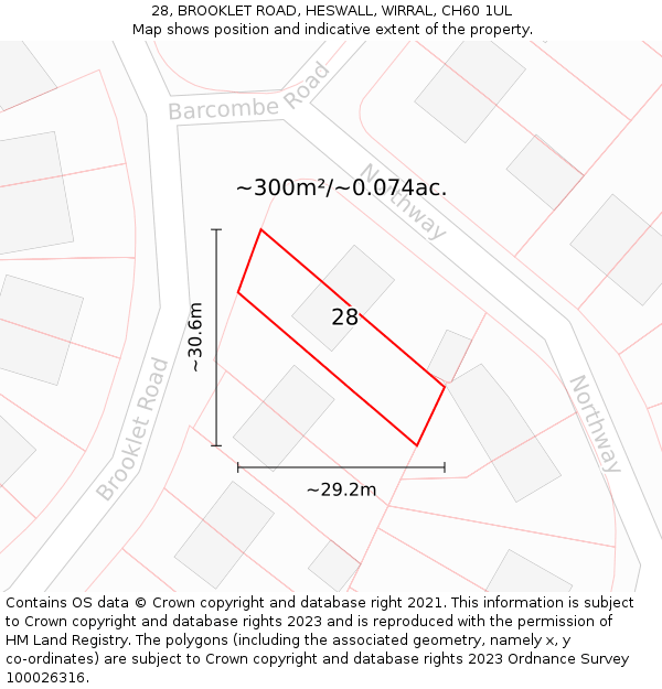 28, BROOKLET ROAD, HESWALL, WIRRAL, CH60 1UL: Plot and title map