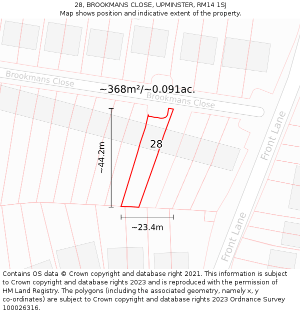 28, BROOKMANS CLOSE, UPMINSTER, RM14 1SJ: Plot and title map