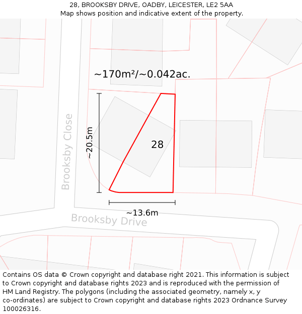 28, BROOKSBY DRIVE, OADBY, LEICESTER, LE2 5AA: Plot and title map