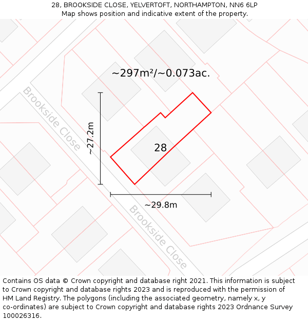 28, BROOKSIDE CLOSE, YELVERTOFT, NORTHAMPTON, NN6 6LP: Plot and title map