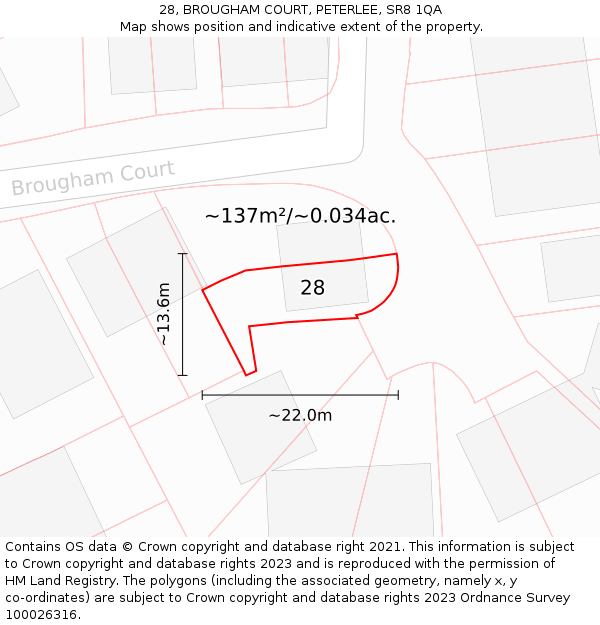 28, BROUGHAM COURT, PETERLEE, SR8 1QA: Plot and title map