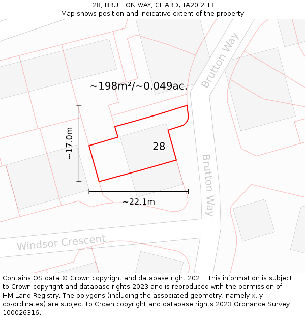 28, BRUTTON WAY, CHARD, TA20 2HB: Plot and title map