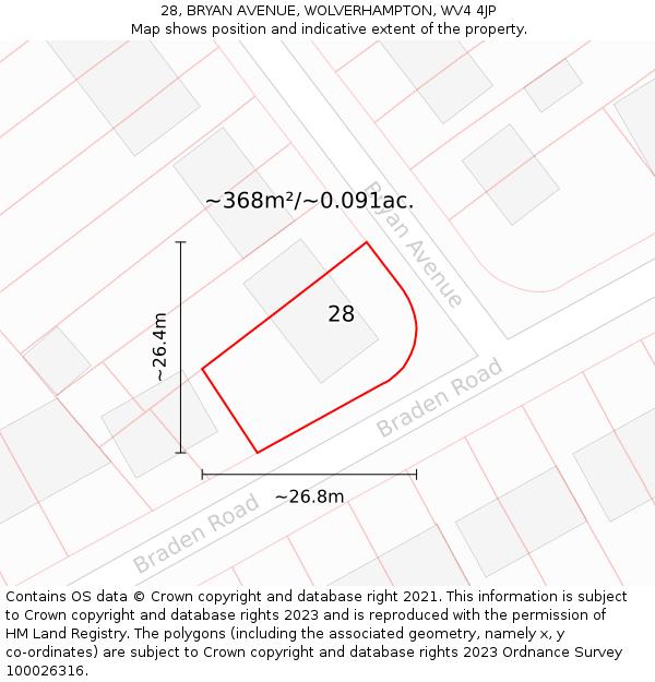 28, BRYAN AVENUE, WOLVERHAMPTON, WV4 4JP: Plot and title map