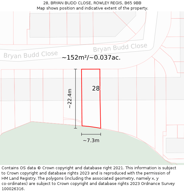 28, BRYAN BUDD CLOSE, ROWLEY REGIS, B65 9BB: Plot and title map