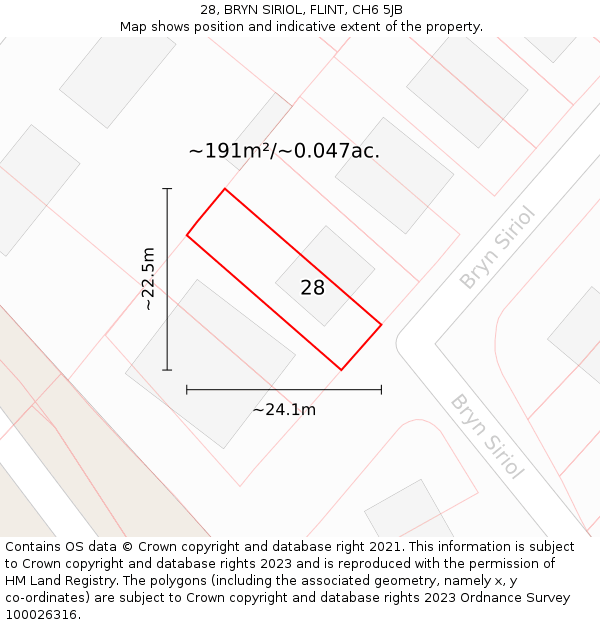 28, BRYN SIRIOL, FLINT, CH6 5JB: Plot and title map