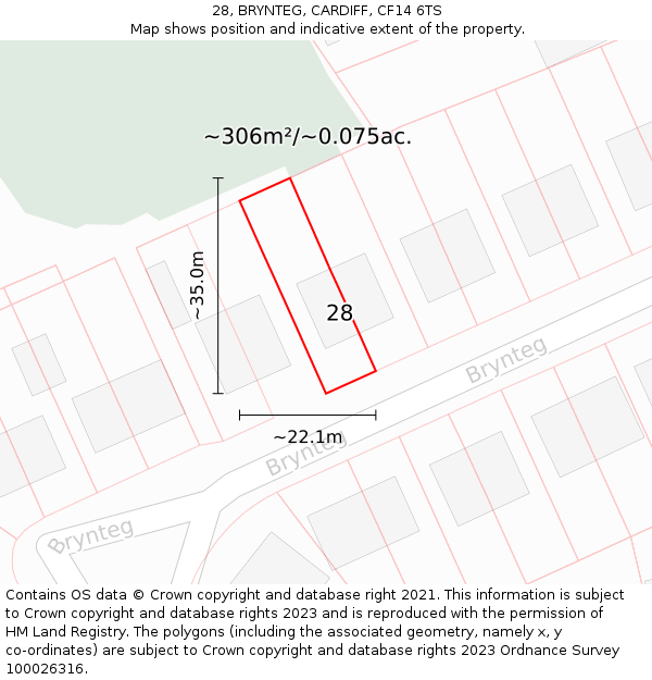 28, BRYNTEG, CARDIFF, CF14 6TS: Plot and title map
