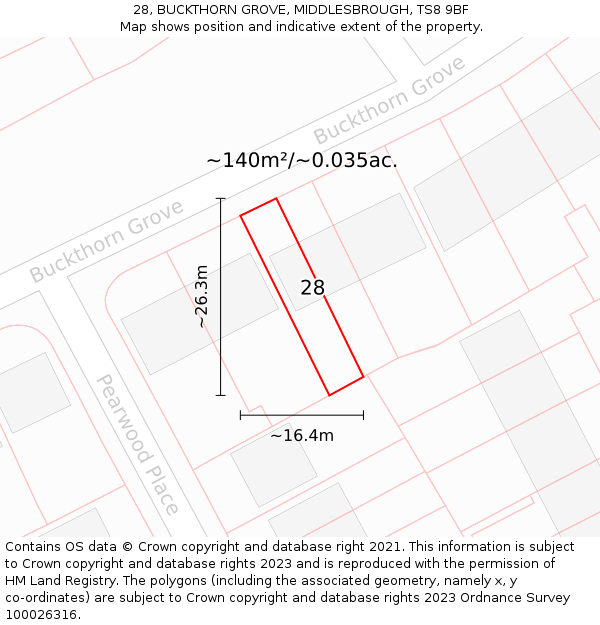 28, BUCKTHORN GROVE, MIDDLESBROUGH, TS8 9BF: Plot and title map