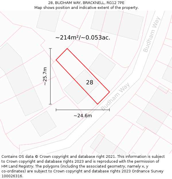 28, BUDHAM WAY, BRACKNELL, RG12 7PE: Plot and title map