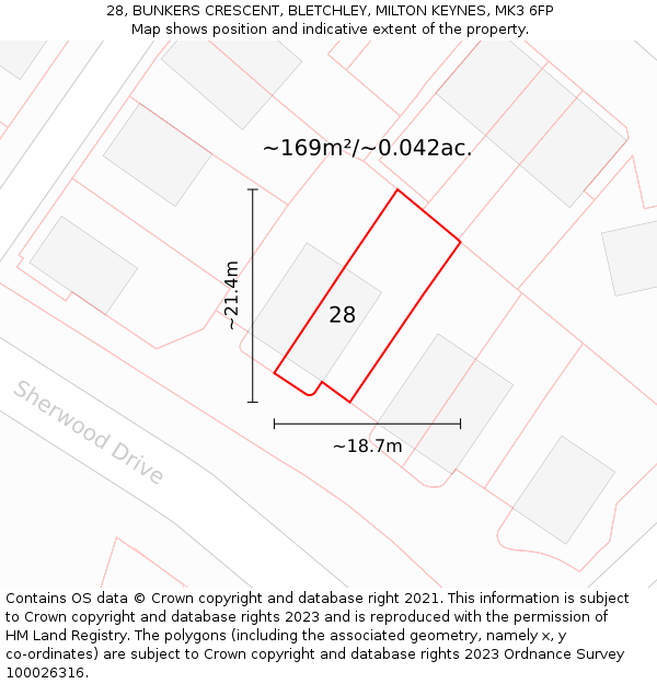 28, BUNKERS CRESCENT, BLETCHLEY, MILTON KEYNES, MK3 6FP: Plot and title map
