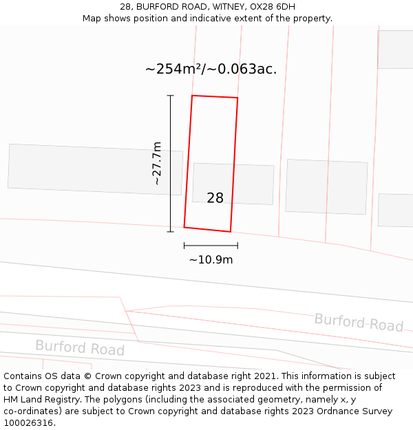 28, BURFORD ROAD, WITNEY, OX28 6DH: Plot and title map