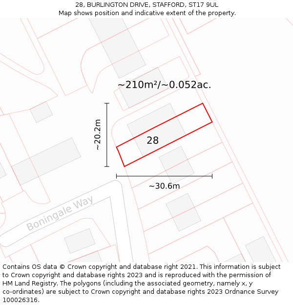 28, BURLINGTON DRIVE, STAFFORD, ST17 9UL: Plot and title map