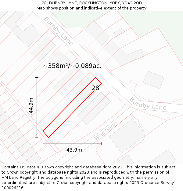 28, BURNBY LANE, POCKLINGTON, YORK, YO42 2QD: Plot and title map