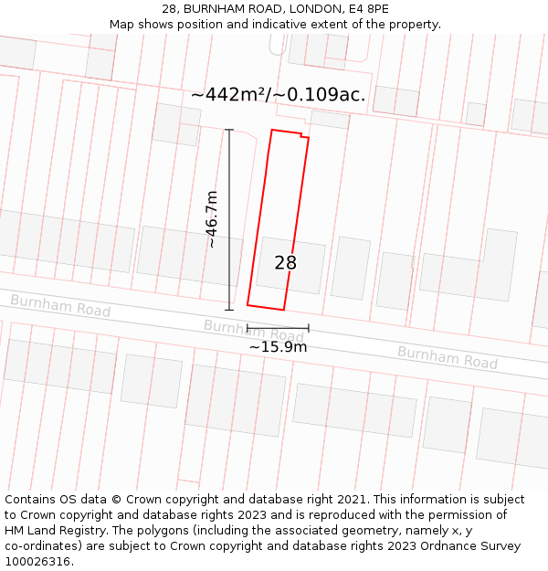 28, BURNHAM ROAD, LONDON, E4 8PE: Plot and title map