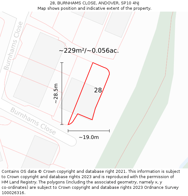28, BURNHAMS CLOSE, ANDOVER, SP10 4NJ: Plot and title map