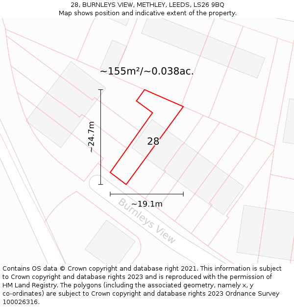 28, BURNLEYS VIEW, METHLEY, LEEDS, LS26 9BQ: Plot and title map