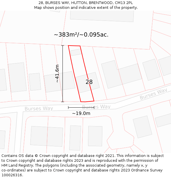 28, BURSES WAY, HUTTON, BRENTWOOD, CM13 2PL: Plot and title map
