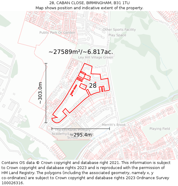 28, CABAN CLOSE, BIRMINGHAM, B31 1TU: Plot and title map