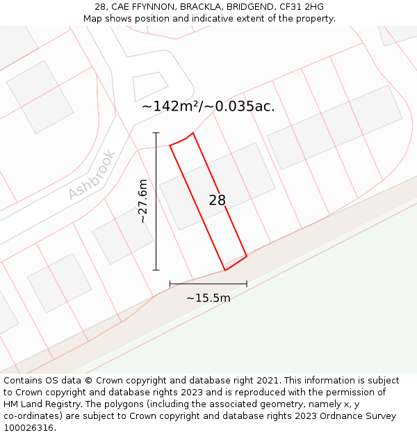 28, CAE FFYNNON, BRACKLA, BRIDGEND, CF31 2HG: Plot and title map