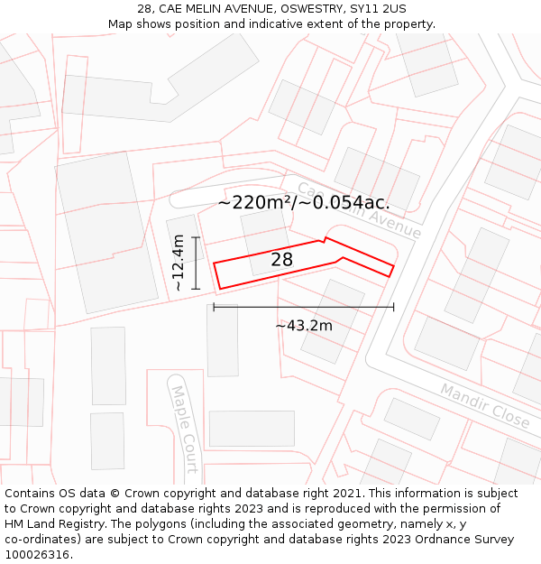 28, CAE MELIN AVENUE, OSWESTRY, SY11 2US: Plot and title map