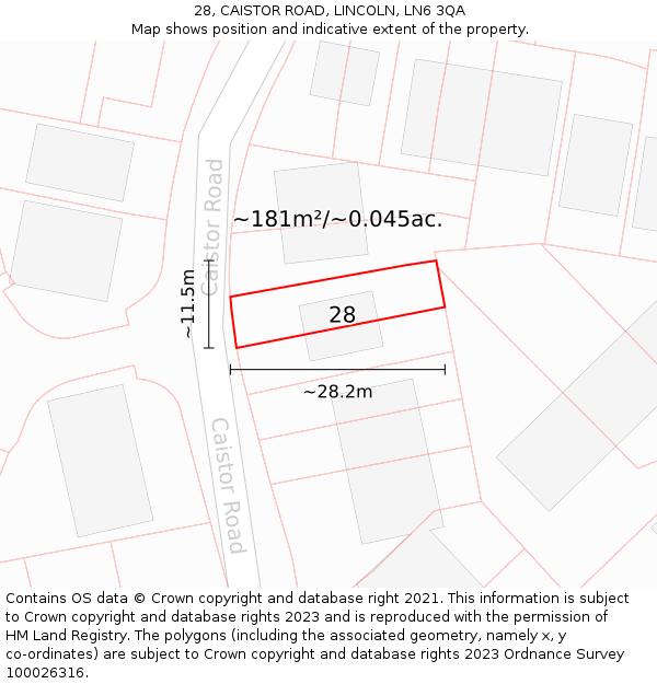 28, CAISTOR ROAD, LINCOLN, LN6 3QA: Plot and title map